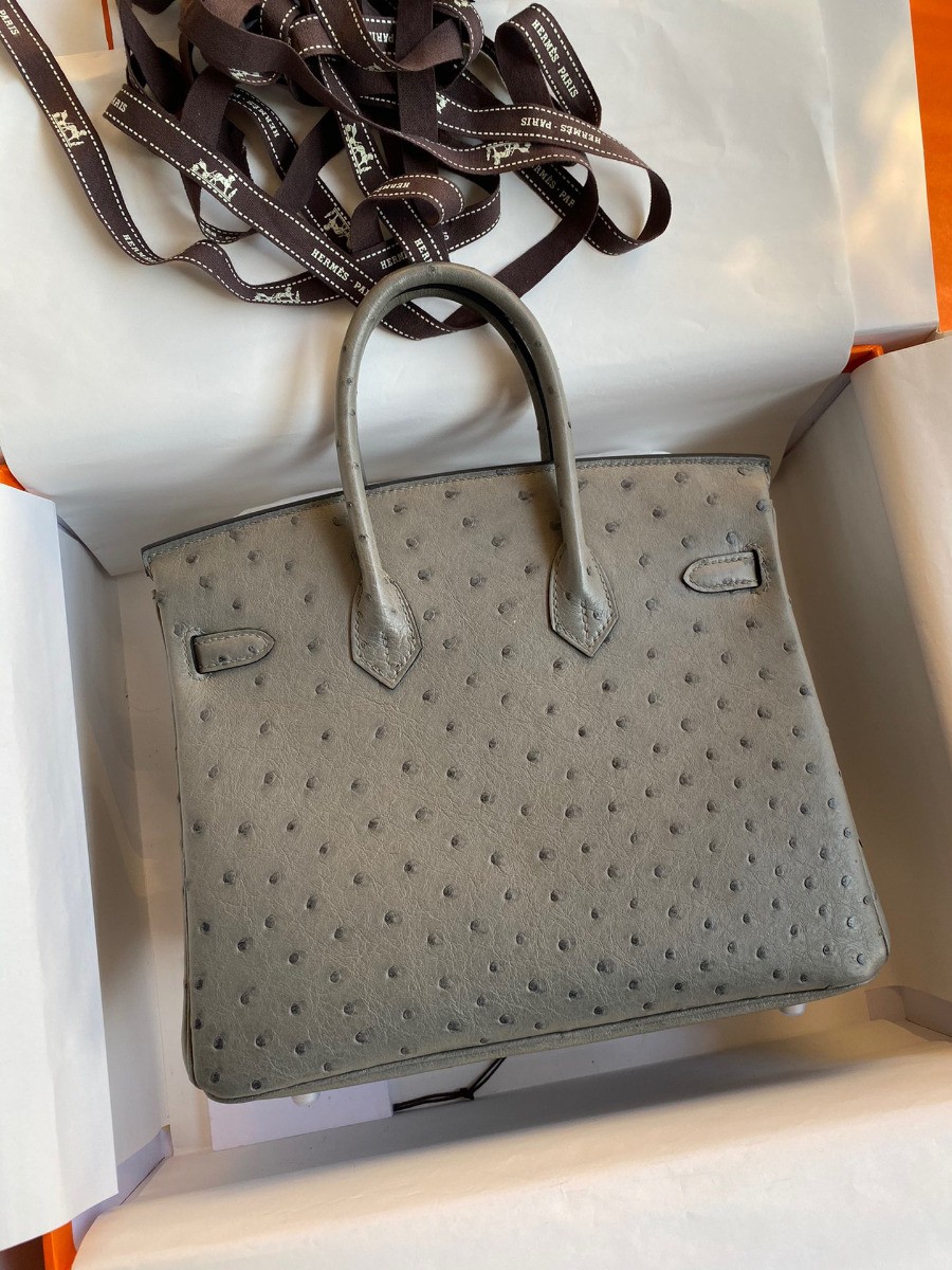Replica Hermes Birkin 25 Retourne Handmade Bag In Gris Tourterelle Ostrich  Leather